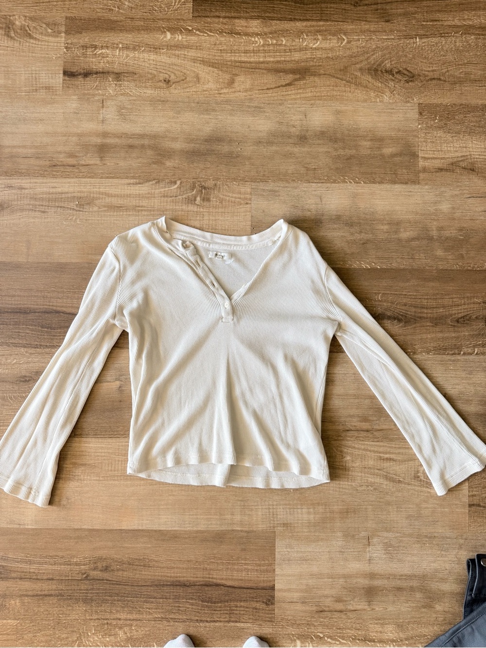 Madewell Long Sleeve Ribbed Henley Top - Cream